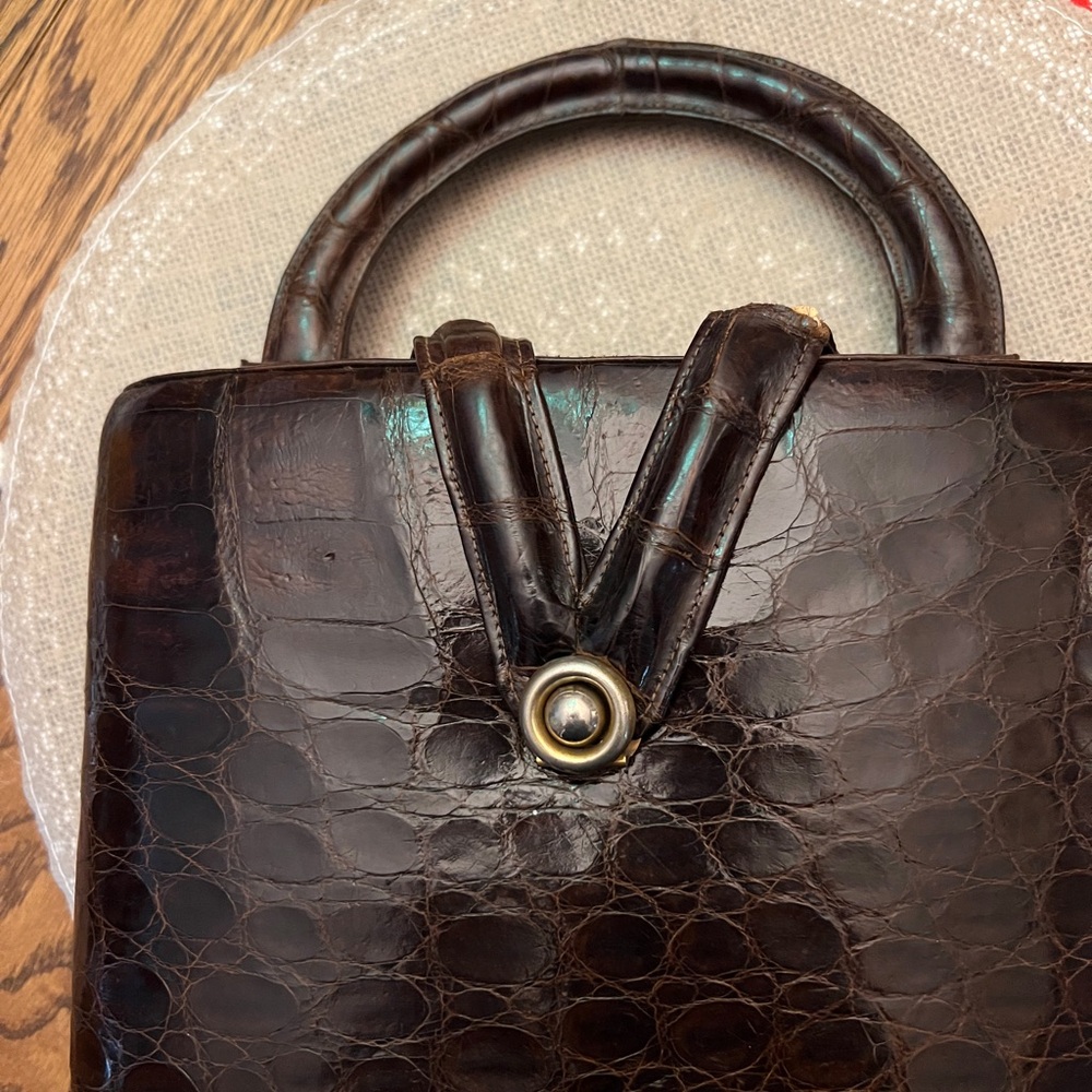 Luxurious Dark Brown Crocodile Satchel